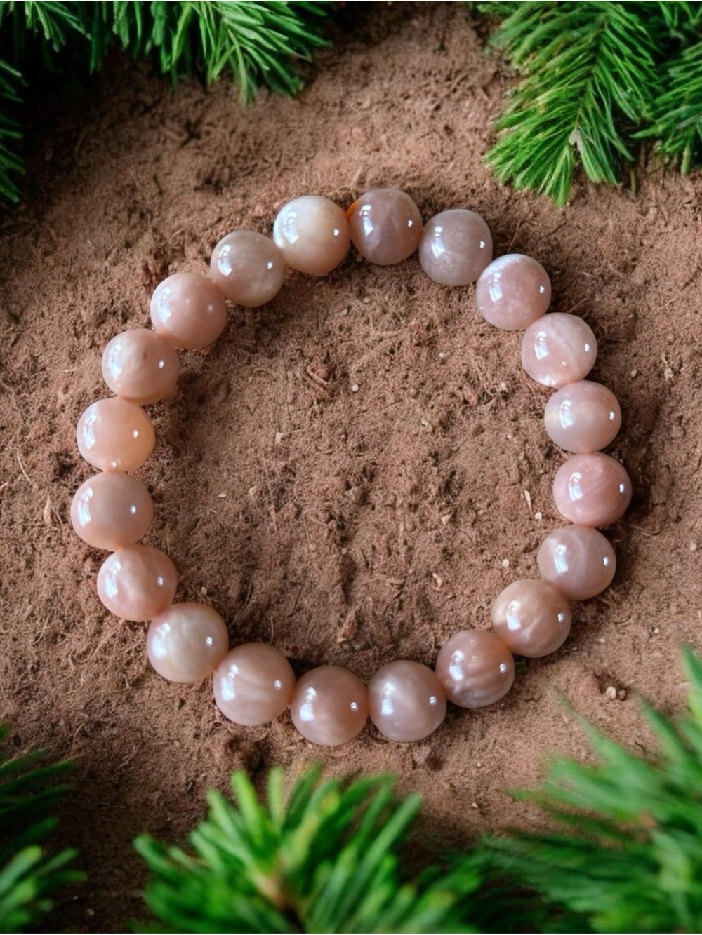Peach Moonstone Beaded Stretch Bracelet 10mm- Peach Pink